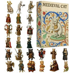 Medieval Cat Christmas Advent Calendar – 24-Day Countdown Ornament Set with Flat Acrylic Cat Characters