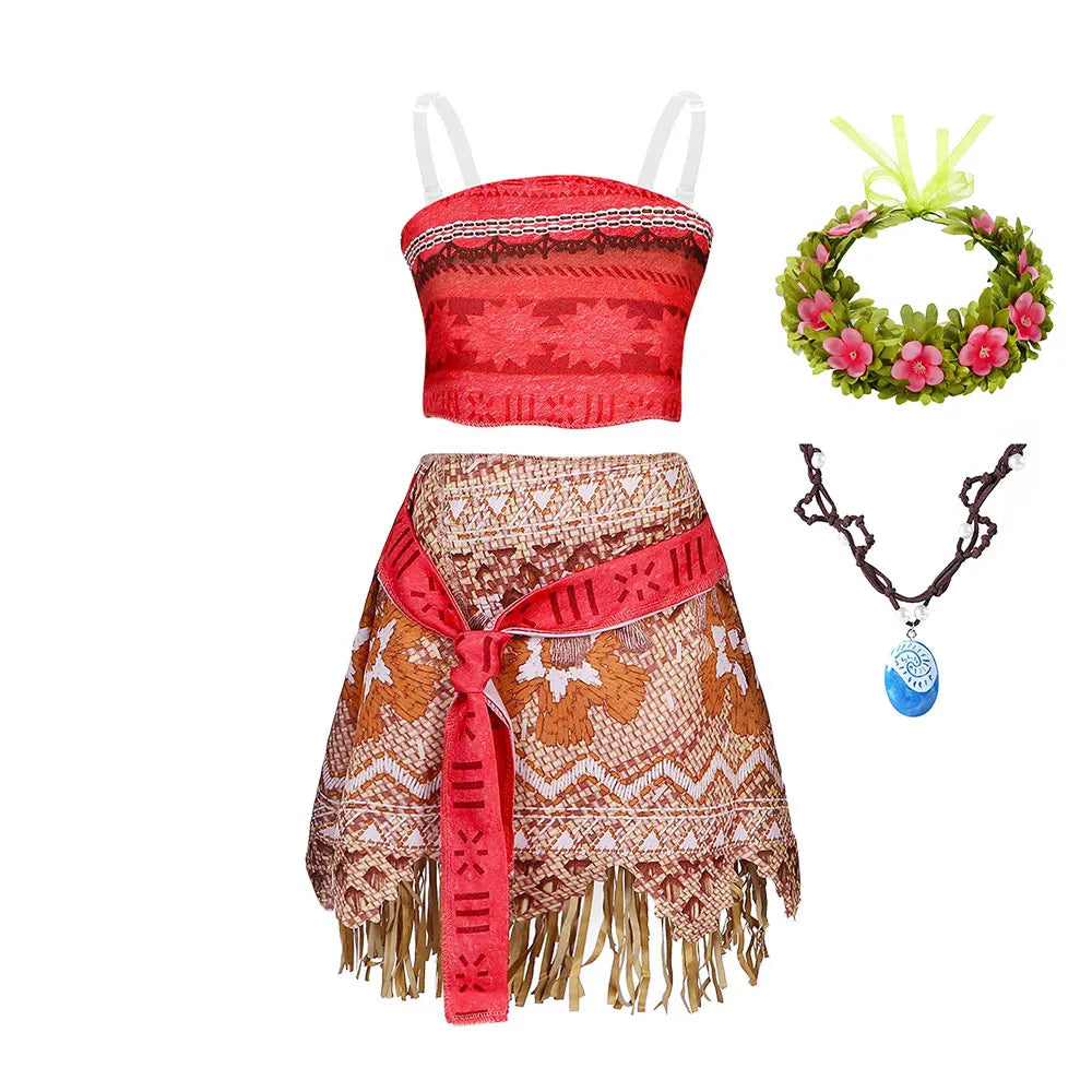 Girls' Moana Two-Piece Costume Dress | Polynesian Princess Dress-Up