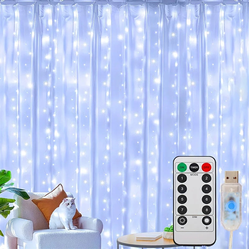 USB LED Curtain String Lights – 8 Modes for Holiday, Party & Room Décor