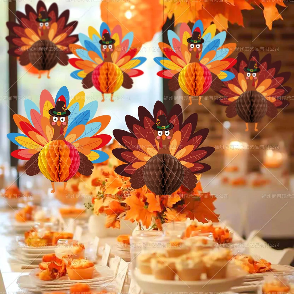 Thanksgiving Turkey Honeycomb Ball Hanging Pendants – Fall Harvest Décor
