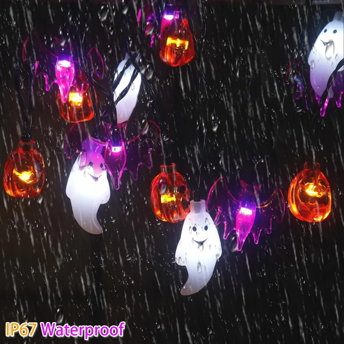 Halloween Solar String Lights — Bat, Pumpkin & Ghost LED Decor
