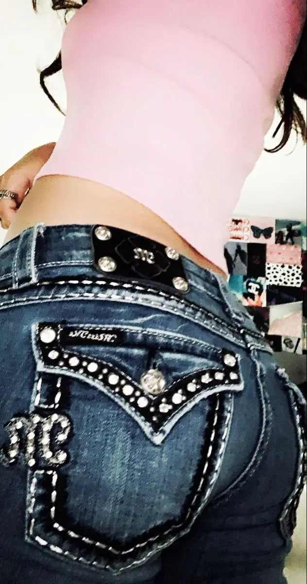 Women's Diamond Embroidery Wide-Leg Jeans – Y2K Baggy Denim Flare Trousers