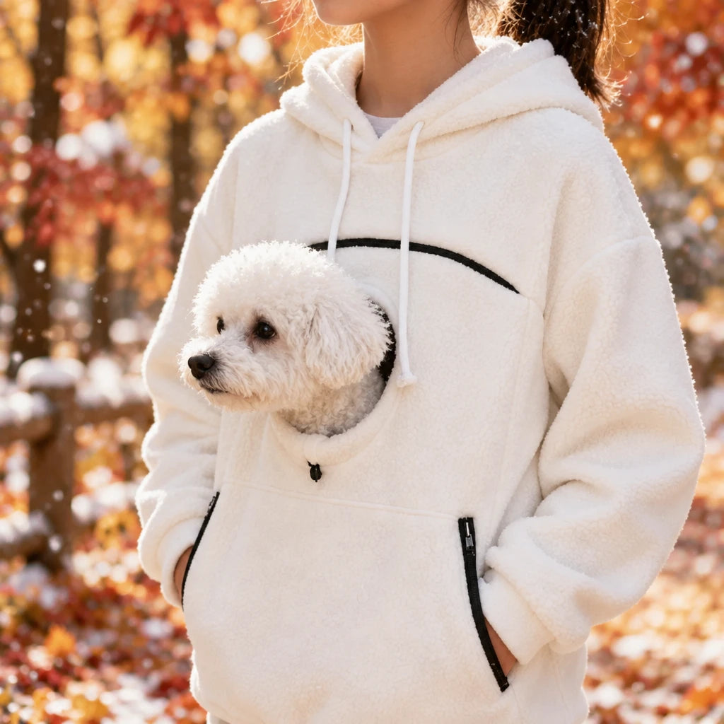 Bouclé Pet Hoodie Carrier – Soft Pullover with Pocket for Dogs & Cats