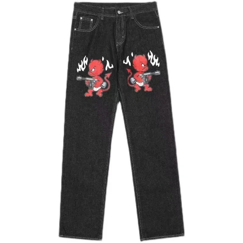 Women's Diamond Embroidery Wide-Leg Jeans – Y2K Baggy Denim Flare Trousers