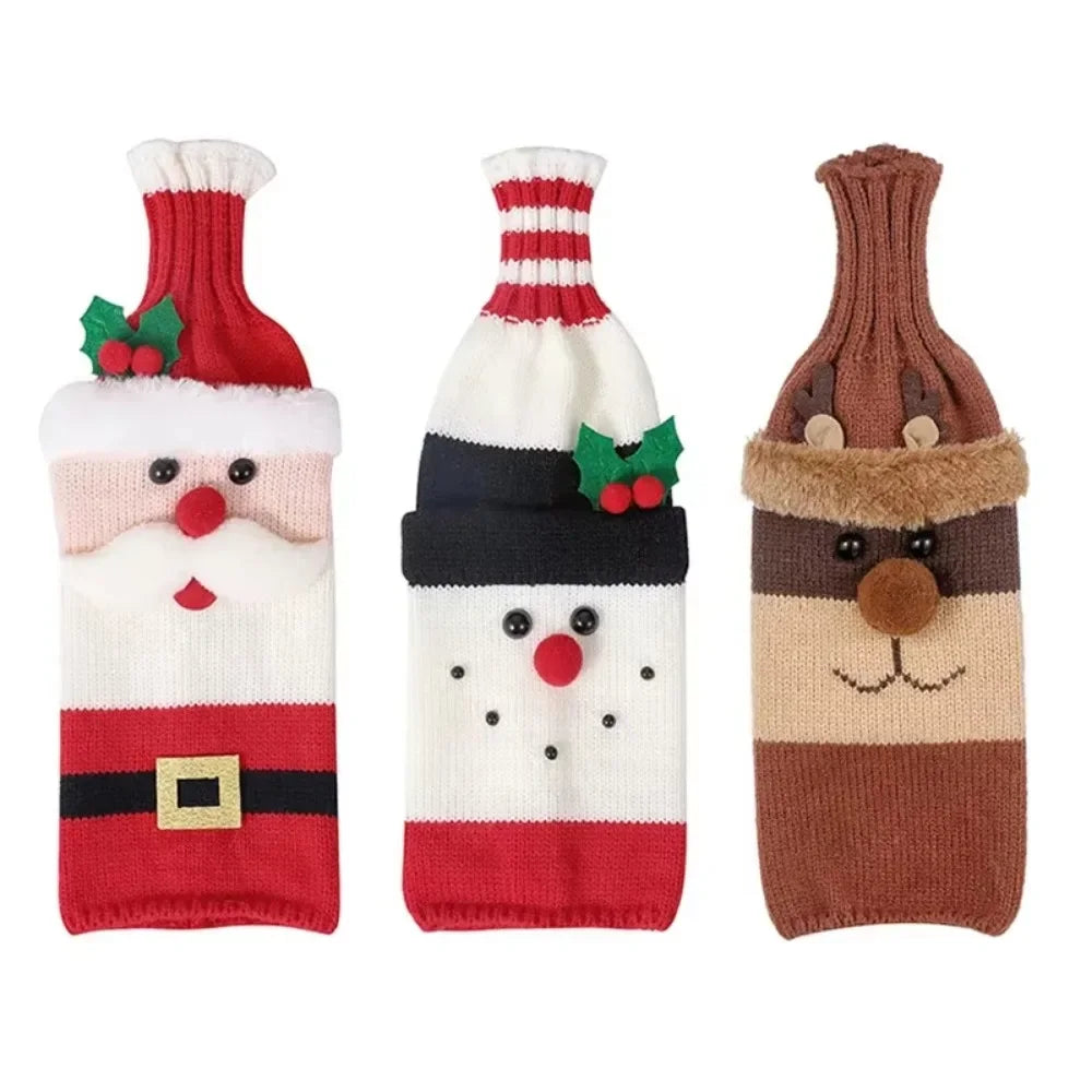 Christmas Wine Bottle Cover – Santa, Snowman & Elk Woven Bottle Bags