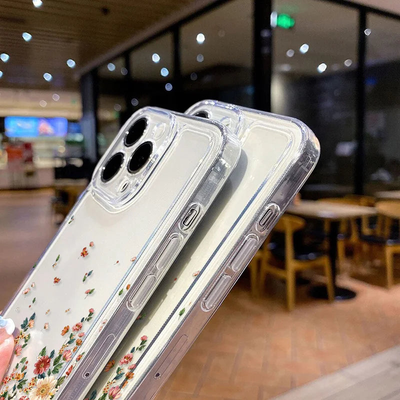 Flower Phone Case For iPhone 17 16 18 13 11 14 12 15 Pro Max Air 16e 7 Plus SE Shockproof Transparent Cover Silicone