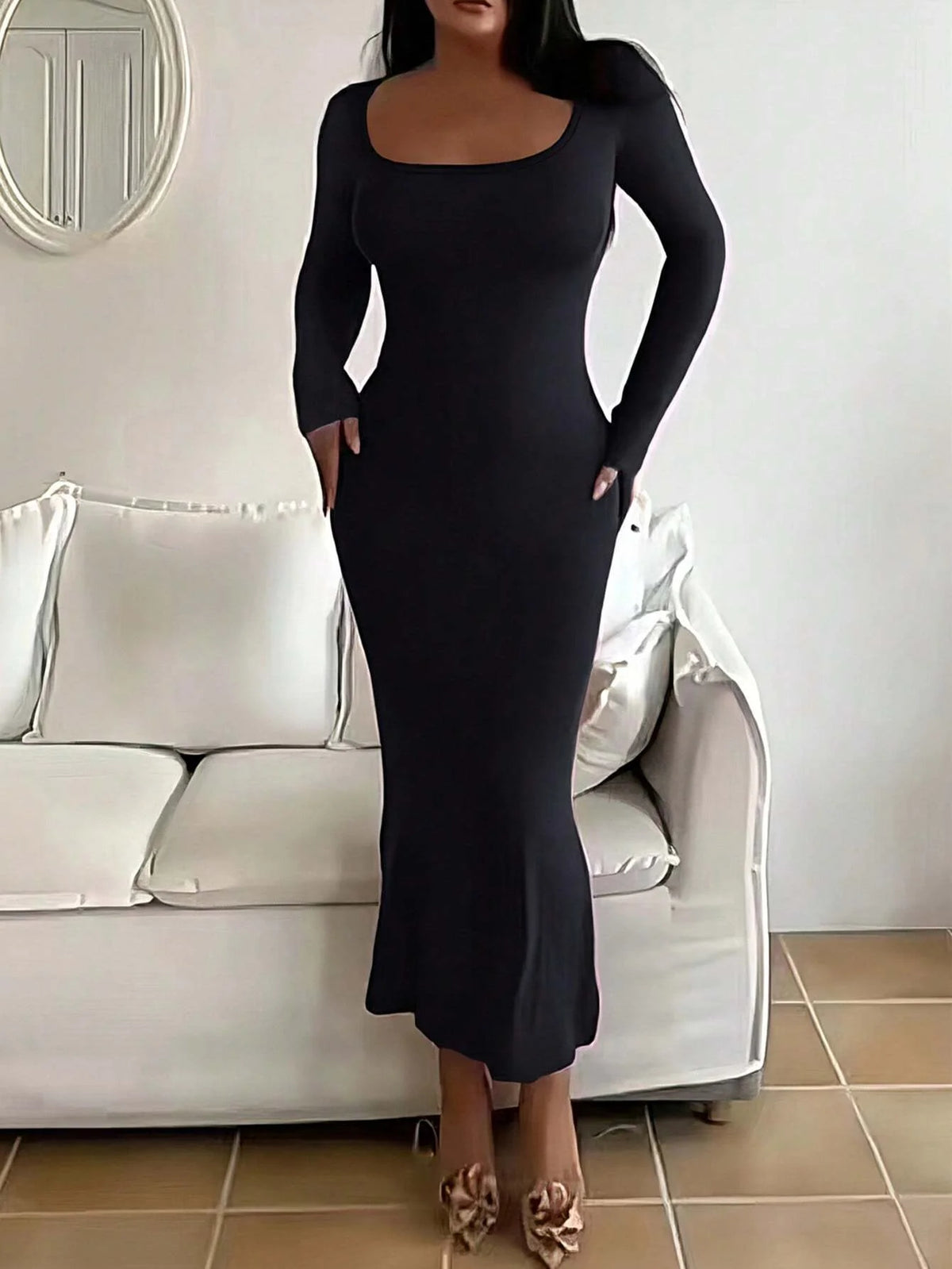 Women's Long-Sleeve Bodycon Maxi Dress