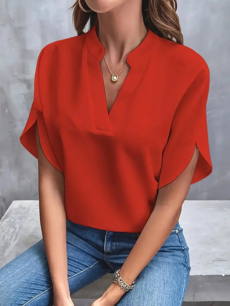 Women's V-Neck Short Sleeve Blouse – Loose Casual Summer Top