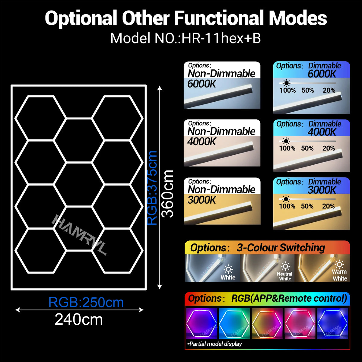Dimmable Hexagon LED Ceiling Lights – RGB & Multi-Color, Garage/Gym/Gaming