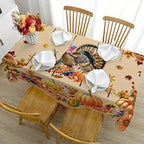 Thanksgiving Turkey & Pumpkin Tablecloth – Fall Harvest Dining Table Cover