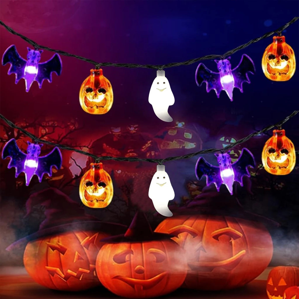 Halloween Solar String Lights — Bat, Pumpkin & Ghost LED Decor