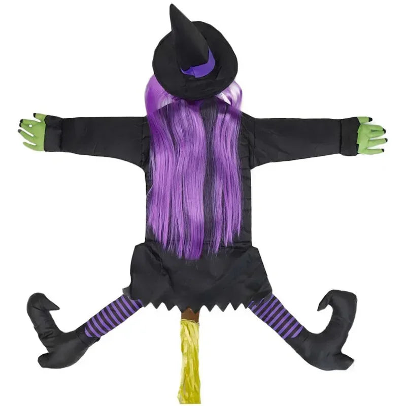 Halloween Crashing Witch Into Tree Outdoor Decoration