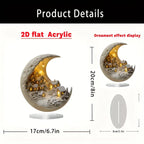 Crescent Moon Christmas Village Sculpture – Glowing Holiday Desktop Decor