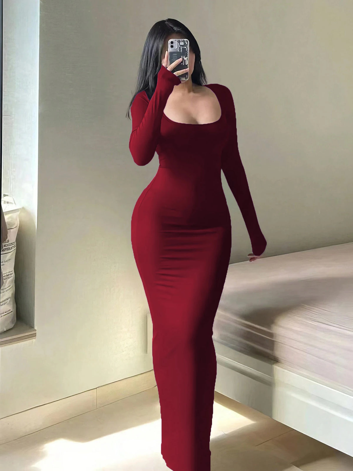 Women's Long-Sleeve Bodycon Maxi Dress