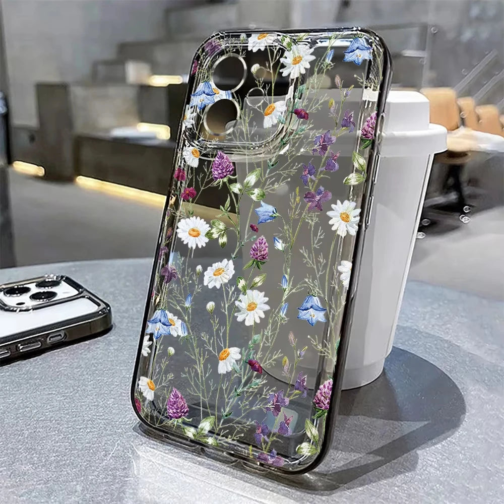 Flower Phone Case For iPhone 17 16 18 13 11 14 12 15 Pro Max Air 16e 7 Plus SE Shockproof Transparent Cover Silicone