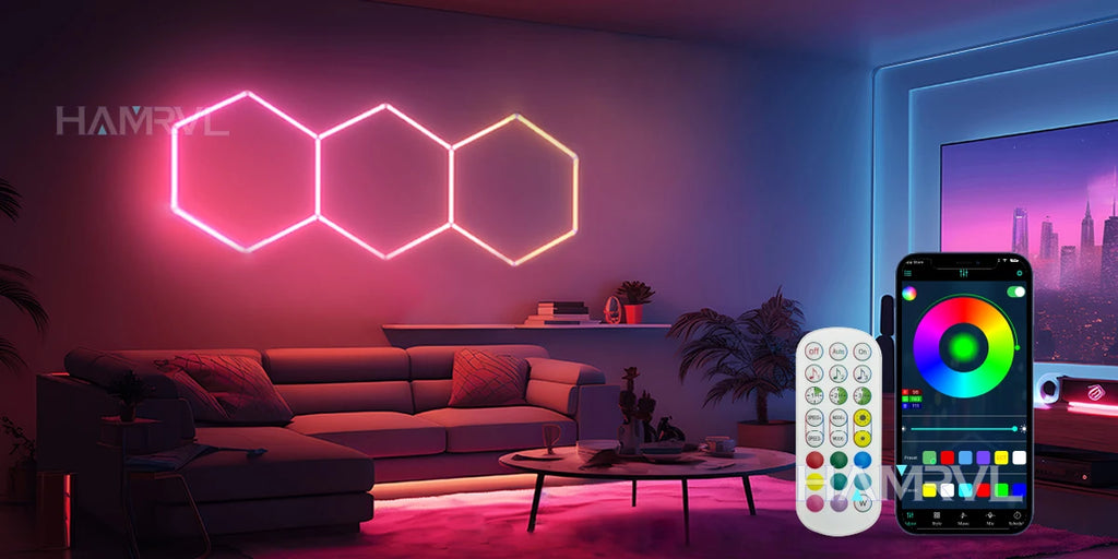 Dimmable Hexagon LED Ceiling Lights – RGB & Multi-Color, Garage/Gym/Gaming