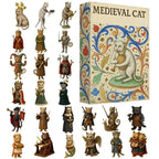 Medieval Cat Christmas Advent Calendar – 24-Day Countdown Ornament Set with Flat Acrylic Cat Characters