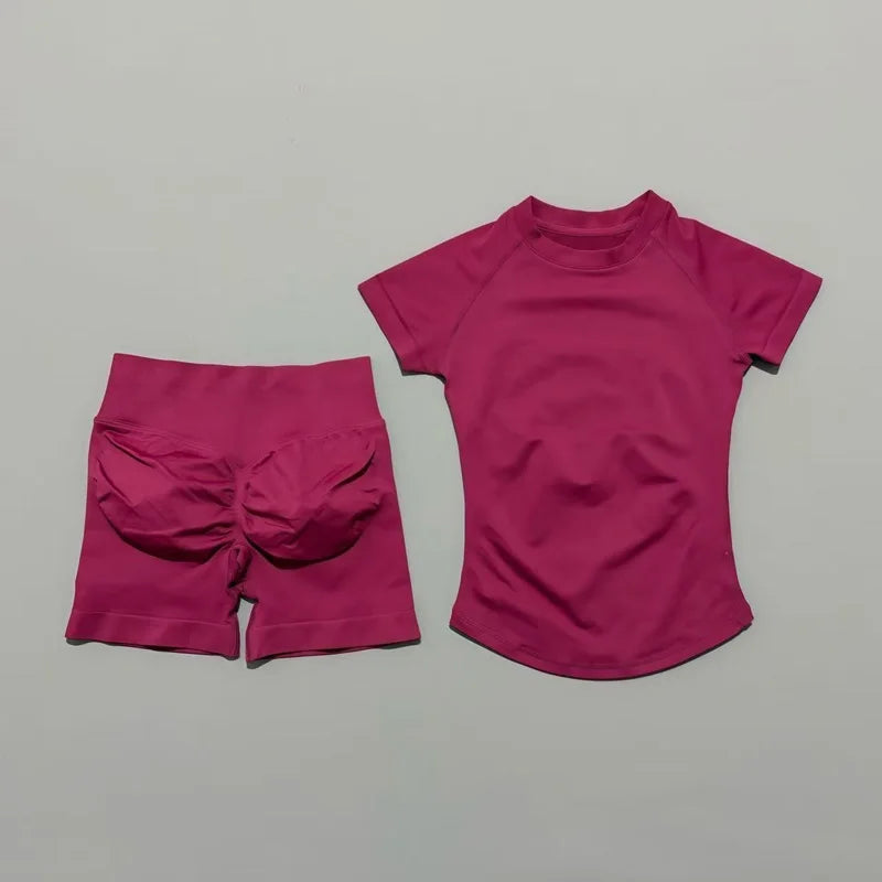 Histello 2-Piece Seamless Yoga Set – Short Sleeve & Shorts