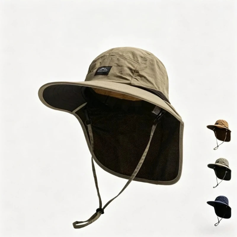 Wide Brim Bucket Hat with Neck Flap – Unisex Sun Protection Cap