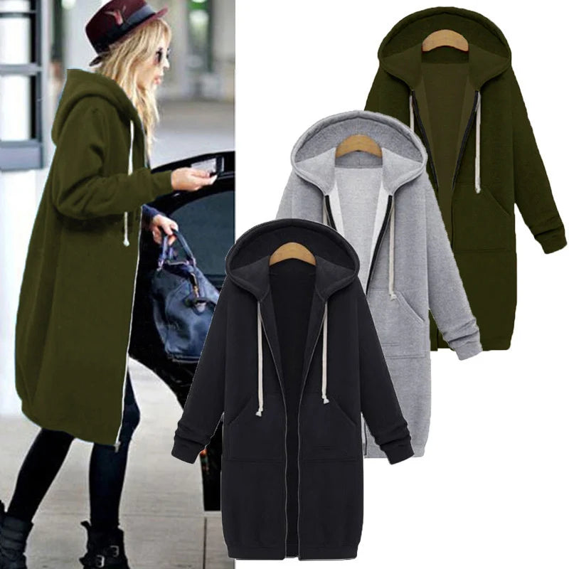 Women's Thicken Hoodie Parka – Loose Hooded Sweatshirt Jacket