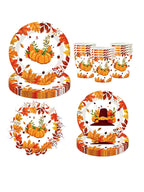 Autumn Maple Leaf & Pumpkin Thanksgiving Paper Tableware – Plates, Cups & Napkins