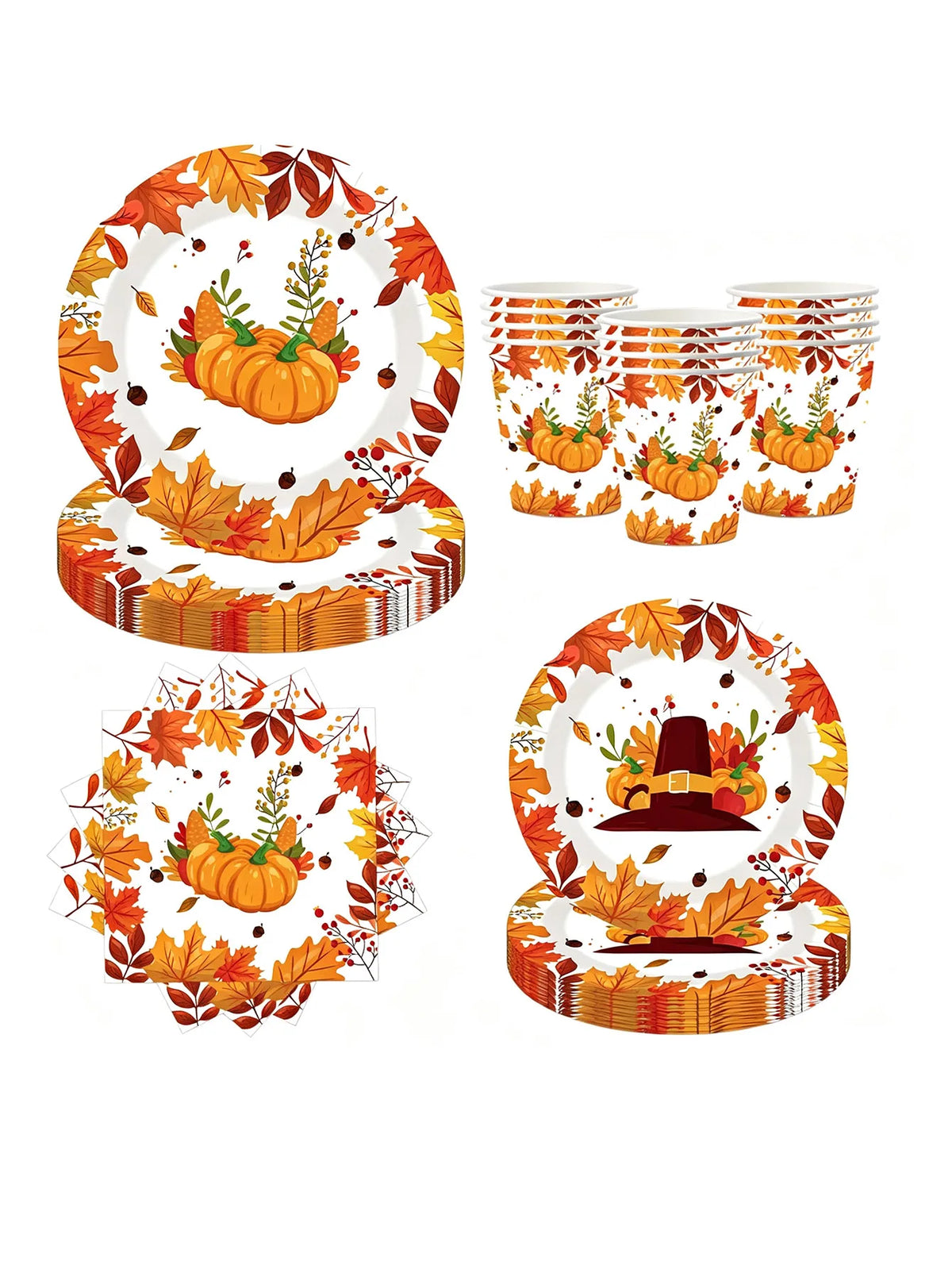 Autumn Maple Leaf & Pumpkin Thanksgiving Paper Tableware – Plates, Cups & Napkins