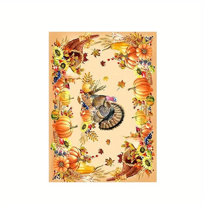 Thanksgiving Turkey & Pumpkin Tablecloth – Fall Harvest Dining Table Cover