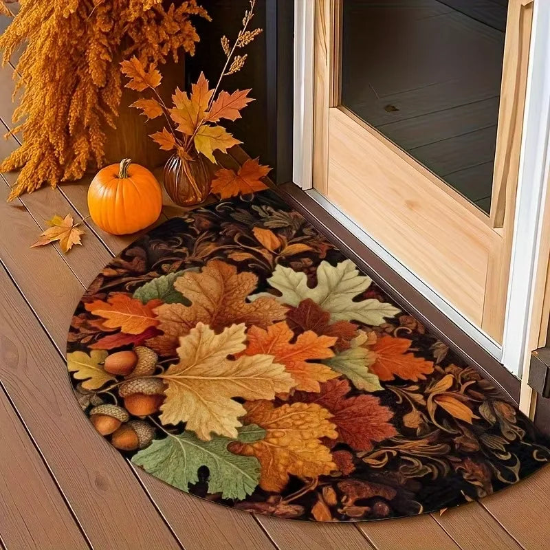 Autumn Maple Leaf Half-Circle Floor Mat – Thanksgiving Entrance & Kitchen Décor