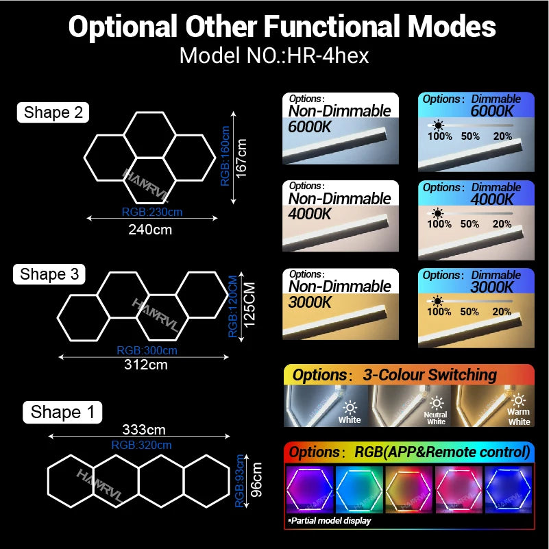 Dimmable Hexagon LED Ceiling Lights – RGB & Multi-Color, Garage/Gym/Gaming