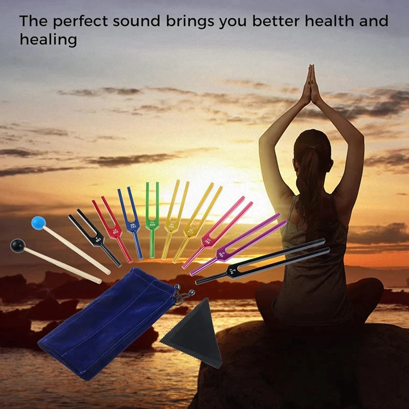 9-Piece Color Tuning Fork Set for Sound Healing & Chakra Therapy