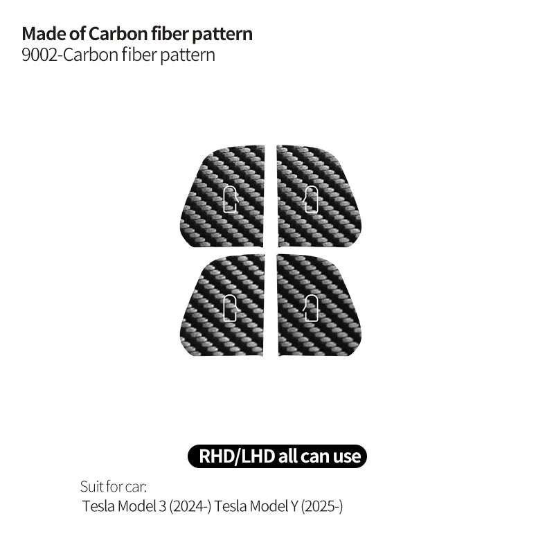 Carbon Fiber Door Switch Button Anti-Scratch Trim for Tesla Model 3 (2024+) & Model Y (2025+)