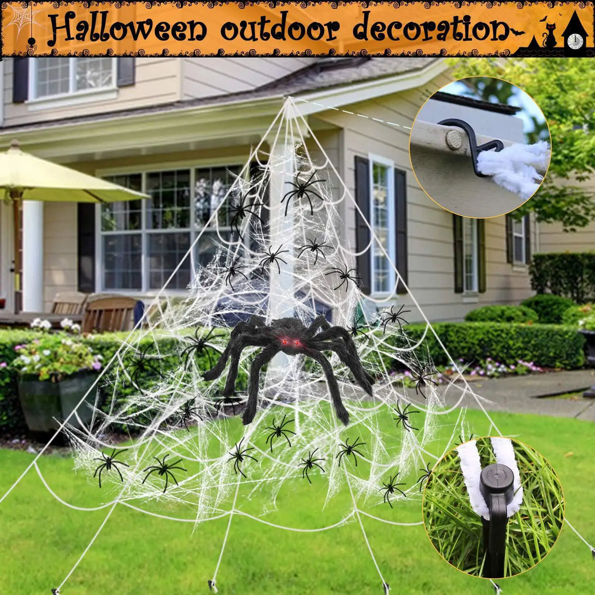 Halloween Giant Spider & Cobweb Decoration Set — Indoor & Outdoor Party Decor