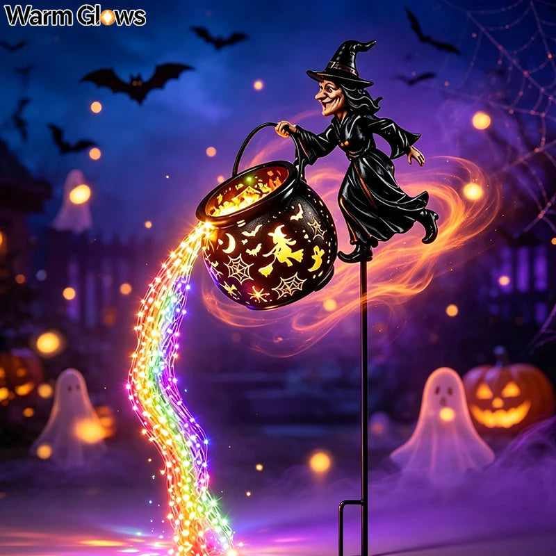 Archie Knows Spooky: Witch Cauldron Garden Stake Lights with LED Flow