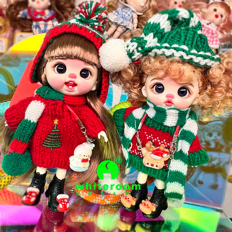 Christmas Mini Doll Pendant – Handmade Crochet Sweater & Scarf Set