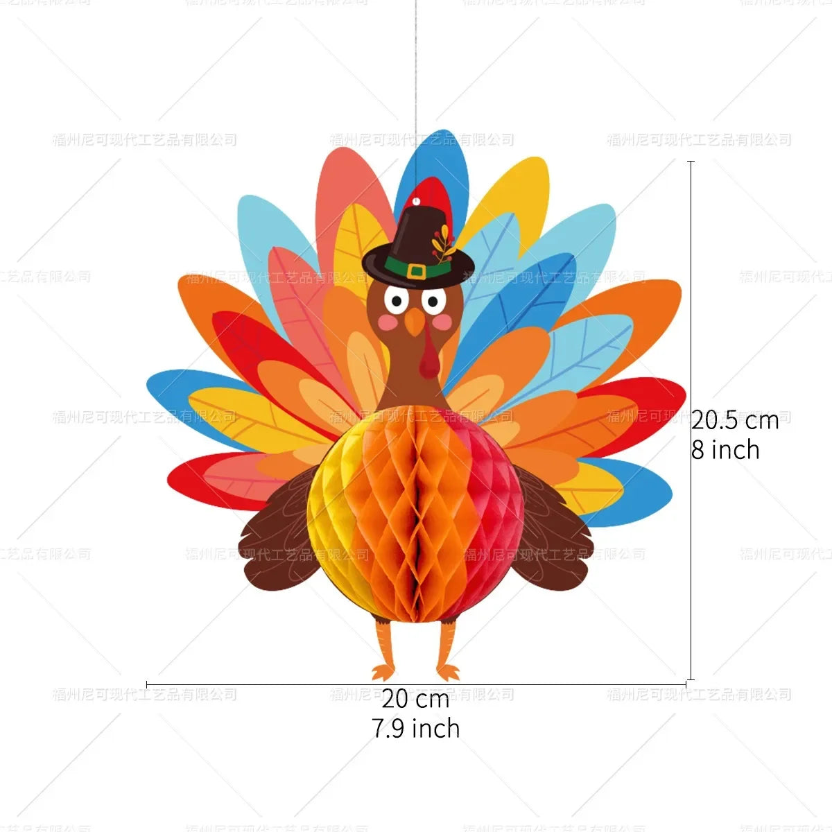 Thanksgiving Turkey Honeycomb Ball Hanging Pendants – Fall Harvest Décor