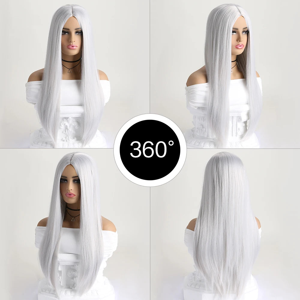 26-Inch Long Straight Colored Wig — Synthetic Fashion Wig for Cosplay, Halloween & Daily Wear