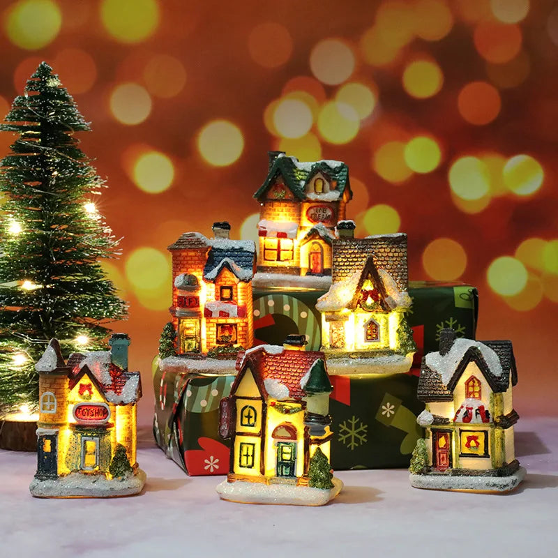LED Christmas Village House Miniature – Glowing Resin Holiday Decoration