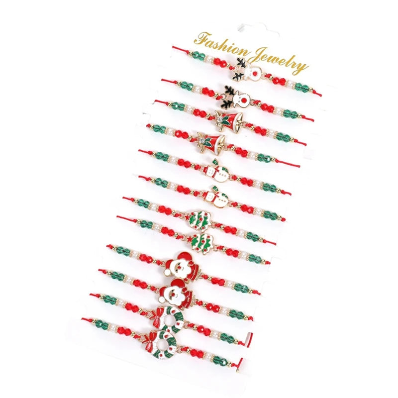 Christmas Beaded Bracelet Set – Santa, Elk & Bell Charm Bracelets for Women & Girls
