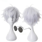 Gojo Satoru Cosplay Wig — Jujutsu Kaisen Short White Heat-Resistant Synthetic Hair + Optional Glasses