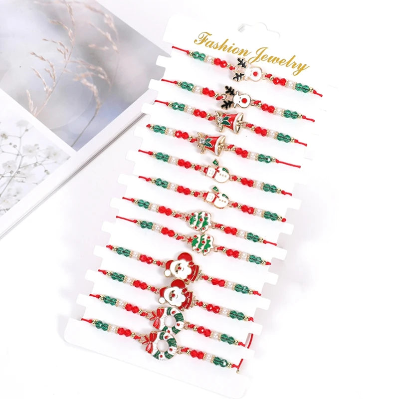 Christmas Beaded Bracelet Set – Santa, Elk & Bell Charm Bracelets for Women & Girls