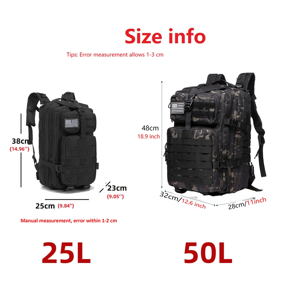 25L or 50L Waterproof Tactical Backpack