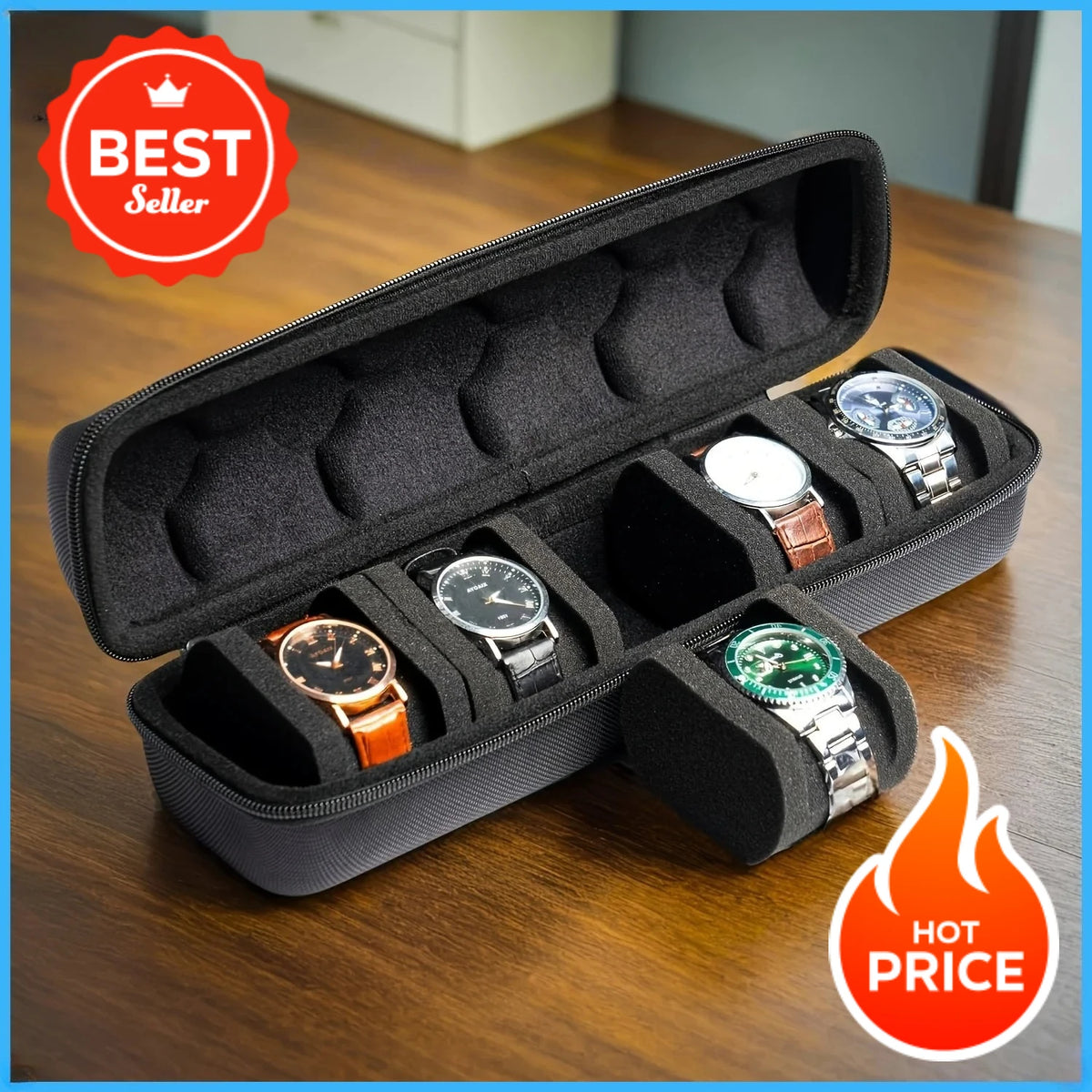 5-Slot Hard Shell Travel Watch Case