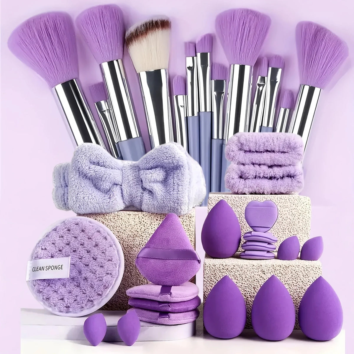 Makeup Brush & Beauty Sponge Set – Multiple Sizes & Colors