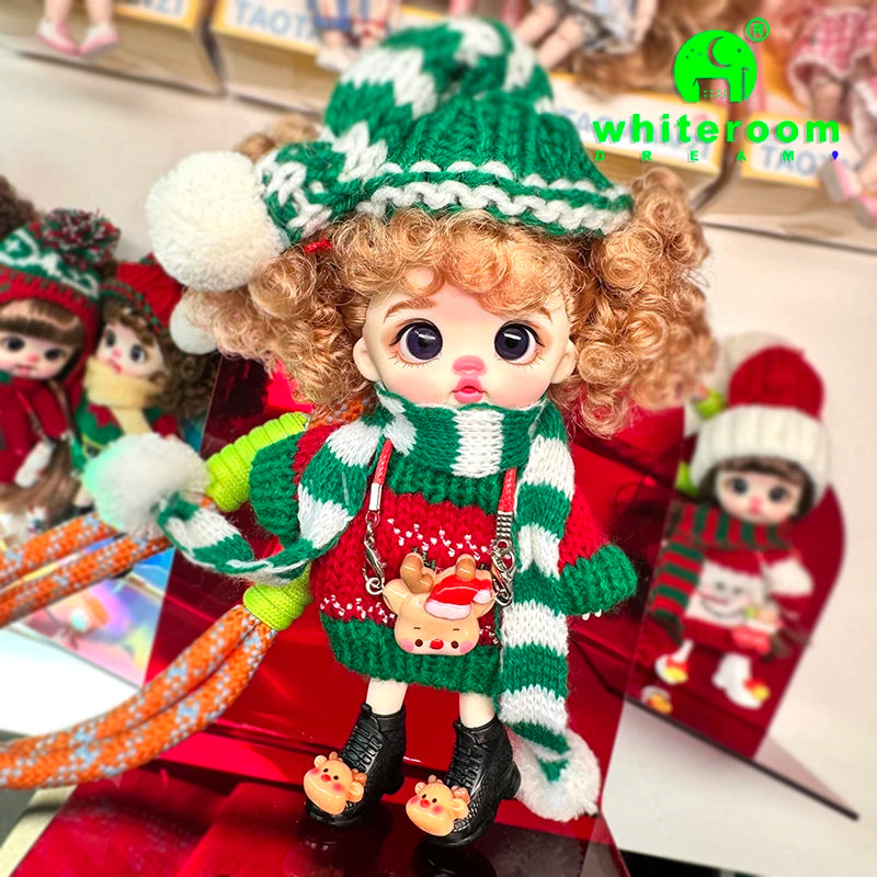 Christmas Mini Doll Pendant – Handmade Crochet Sweater & Scarf Set