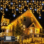LED Icicle Curtain Lights – Warm White + Cool White Twinkling Outdoor Christmas Festoon Lights