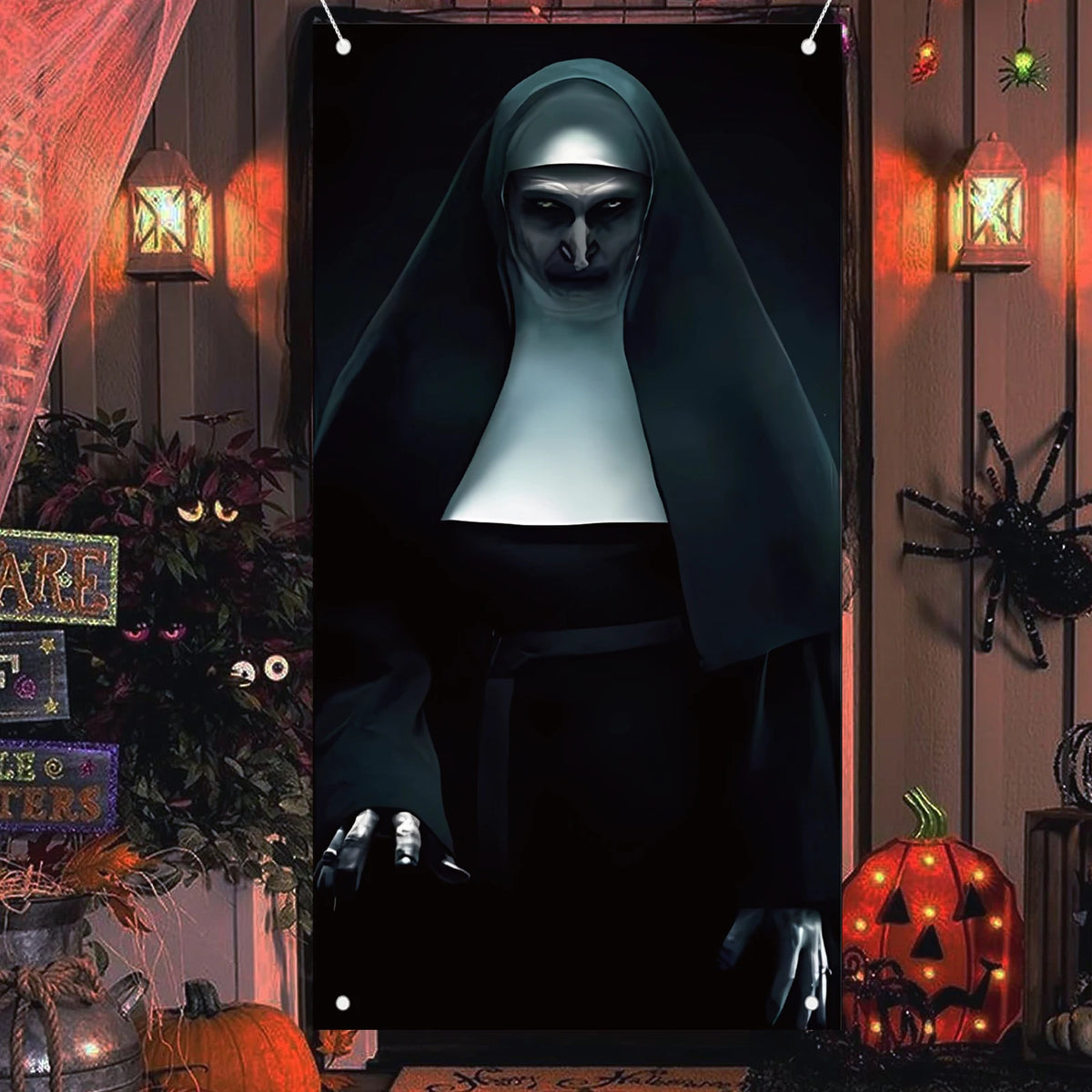 Halloween Nun Door Cover — Terror Ghost Door Banner Decoration
