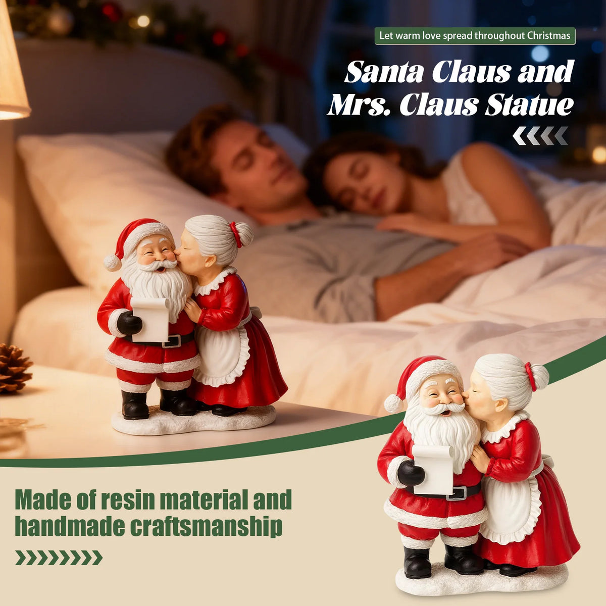 Mr. & Mrs. Claus Resin Statue – Christmas Couple Figurine for Mantel & Desktop