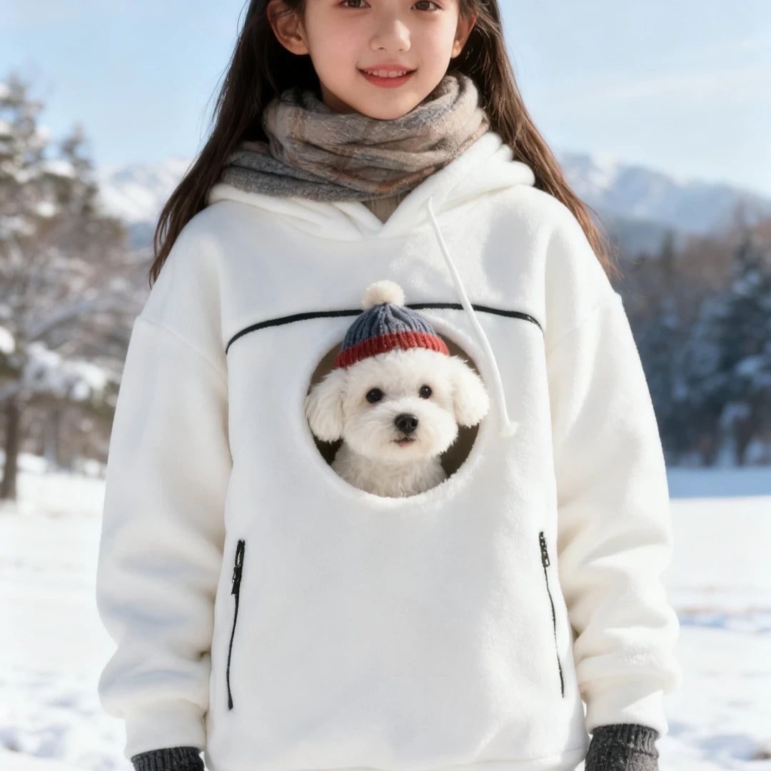 Bouclé Pet Hoodie Carrier – Soft Pullover with Pocket for Dogs & Cats