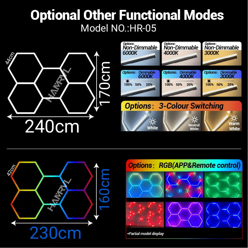 Dimmable Hexagon LED Ceiling Lights – RGB & Multi-Color, Garage/Gym/Gaming
