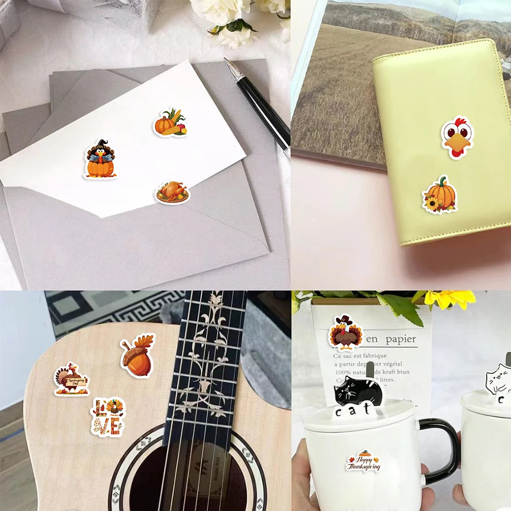 500-Piece Thanksgiving Sticker Roll – Turkey, Pumpkin & Fall Harvest